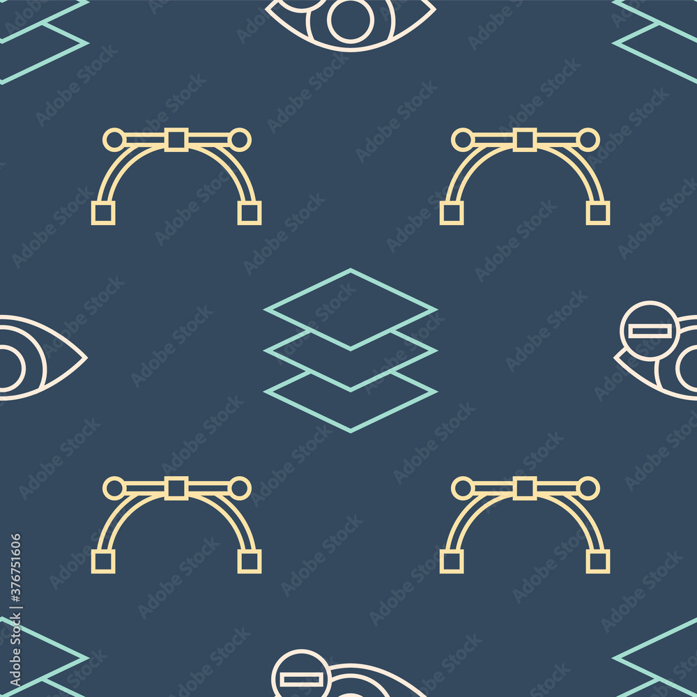 Poster set line red eye effect, bezier curve and layers on seamless pattern. vector.
