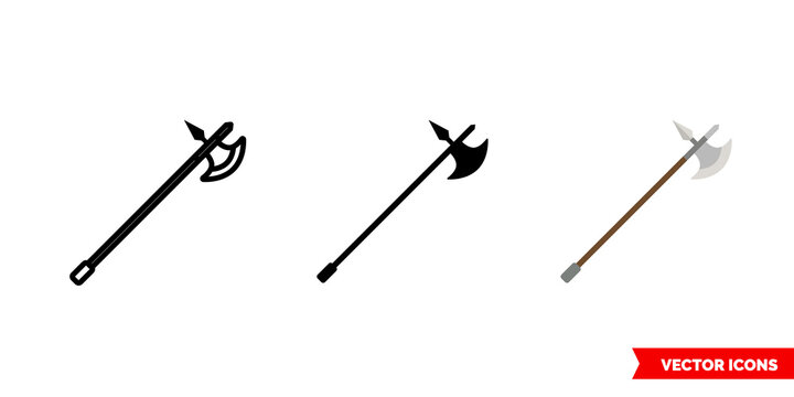 Halberd icon of 3 types color, black and white, outline. Isolated vector sign symbol.