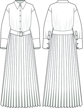 pleated dress front and back view clip art preview