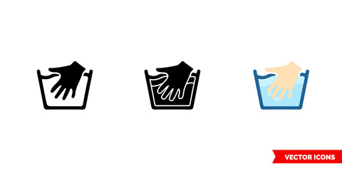 Hand wash icon of 3 types color, black and white, outline. Isolated vector sign symbol.