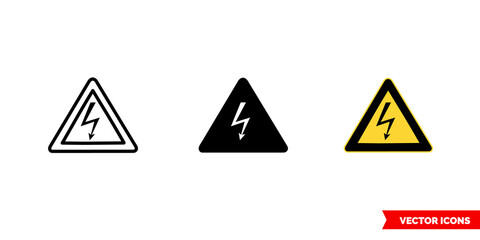 High voltage icon of 3 types color, black and white, outline. Isolated vector sign symbol.