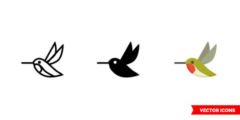 Hummingbird icon of 3 types color, black and white, outline. Isolated vector sign symbol. © mr.GAS