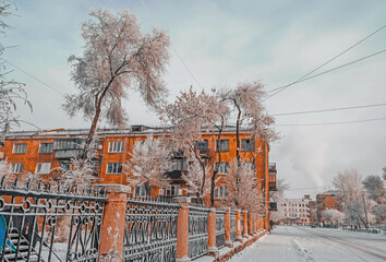 The first house of Magnitogorsk. Russian avant-garde or constructivism. Built in 1928.