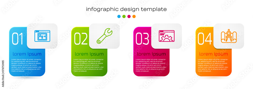 Poster set line house plan, wrench spanner, browser setting and graphing paper and compass. business infogr