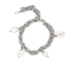 Silver chain bracelet with pearl charms differnt form