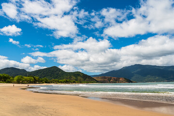 Landscape of beach surrounded by mountains in Brazil