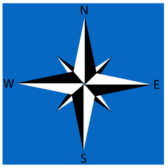 black and white wind rose on a blue background