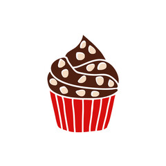 Chocolate muffin icon, flat style. Cupcake vector illustration.