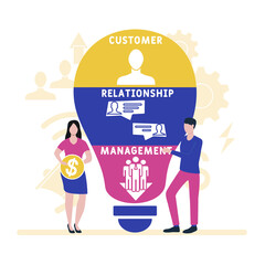 CRM : Customer relationship management. Flat icons of accounting system, clients, support, deal. Organization of data on work with clients, CRM concept. Vector illustration EPS10