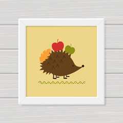 Home decor. Autumn decor, hedgehog, apples. Wall art. Digital Printable Poster