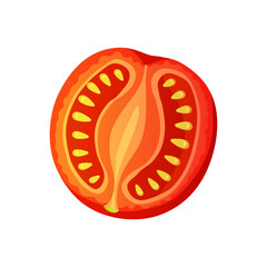 Tomato. Chopped tomato isolated on white background. Vector fresh red tomato. Single slice tomato