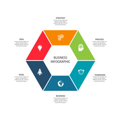 Business data visualization. Process chart. Elements of graph, diagram with 6 steps, options, parts or processes