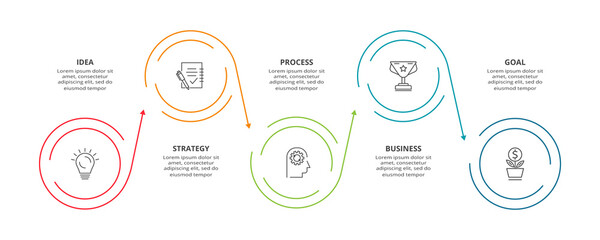 Circle elements of graph, diagram with 5 steps, options, parts or processes. Template for infographic, presentation.
