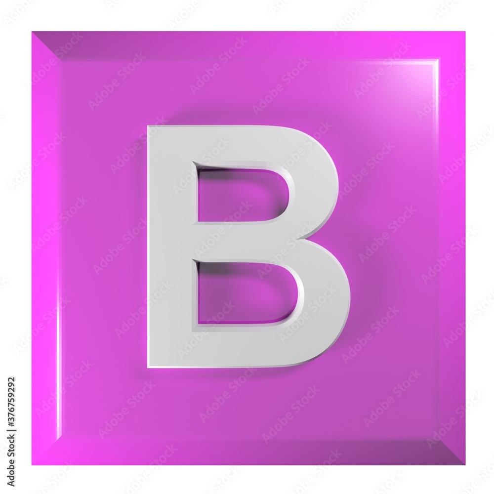 Fototapete pink square push button with the alphabetic letter b - 3d rendering illustration