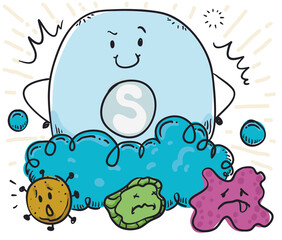 Super Soap Scaring Bacteria and Dirt with its Cleaning Power, Vector Illustration
