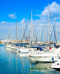 White yachts, motorboats, marina, Cyprus