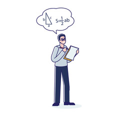 Geometry teacher counting in mind. Male scientist or university professor in math