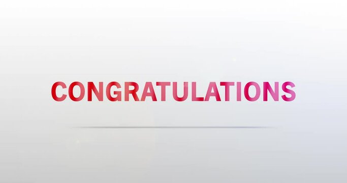Congratulations. Particle Logo. Text Animation. Red word on grey background. High quality 4k intro/opener