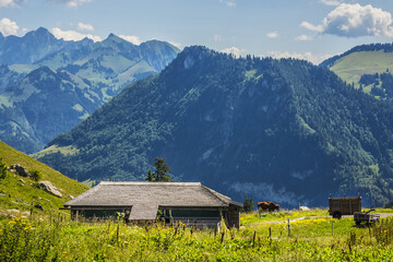 Picturesque views of the western Swiss Alps. Canton of Vaud, Switzerland.