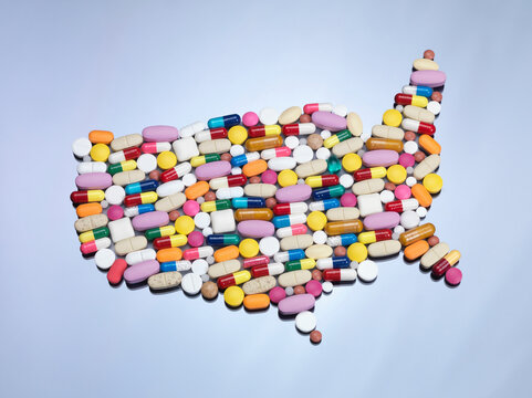 Pills in United States map shape