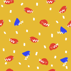 Seamless simple pattern on a golden background in doodle style. depicted faces, hair, spots, dots. warm shades of color. calm mood. Suitable for web page design, packaging design, clothing, office.