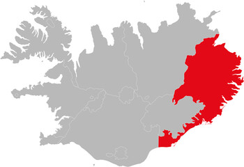 Austurland provinces isolated on Iceland map. Gray background. Backgrounds and Wallpapers.