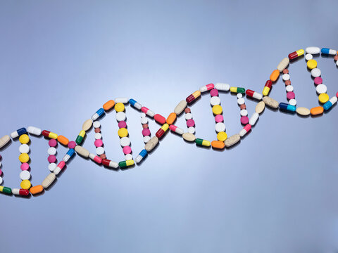 Pills in shape of DNA strand