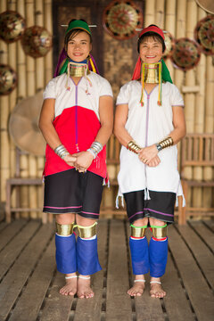 Portrait of two women in traditional clothing, Inle lake, Burma