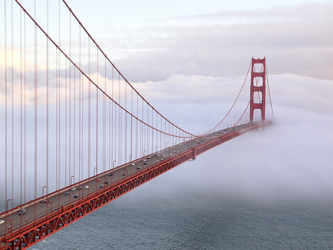 Golden Gate Bridge in fog, San Francisco, California, USA