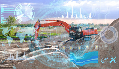 safe road works with an excavator in a fully automatic production based on artificial intelligence,...