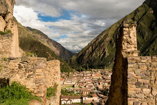 Ruins and Ollantaytambo village, Sacred Valley, Peru, South America