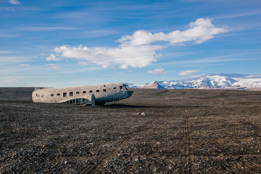 Abandoned wreckage of United States Navy airplane (C-47 SkyTrain), forced to land on Solheimasandur in 1973, Iceland