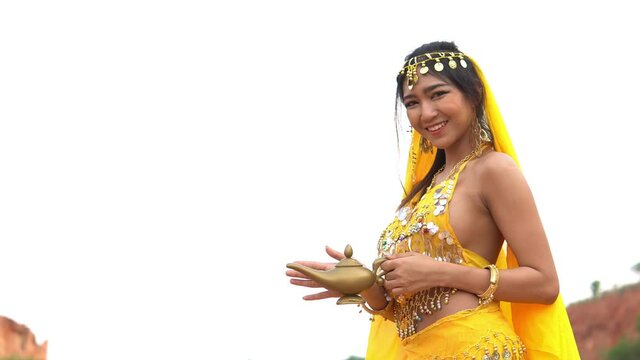 Portrait of asian beautiful sexy woman wear in arab costume,Princess of desert concept