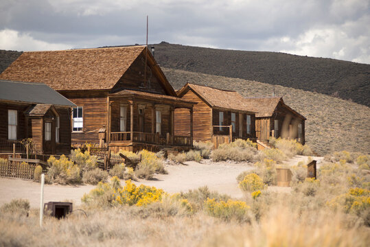 Row of abandoned old houses in Bodie ghost town, Bodie National Park, California, USA