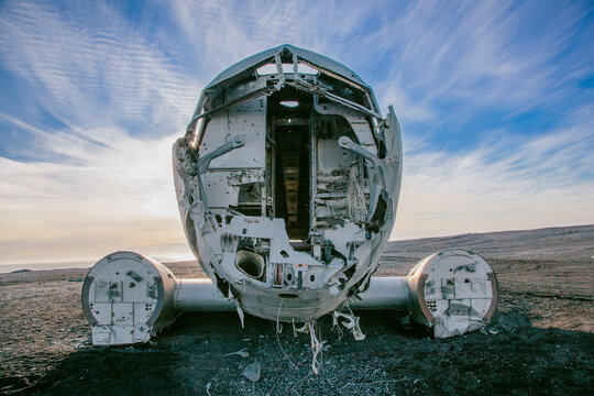 Abandoned wreckage of United States Navy airplane (C-47 SkyTrain), forced to land on Solheimasandur in 1973, Iceland