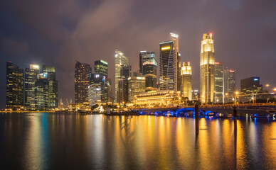 Waterfront and financial district at night, Singapore