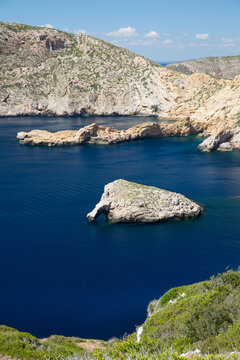 View of rock formations in bay, Cabrera National Park, Cabrera, Balearic Islands, Spain