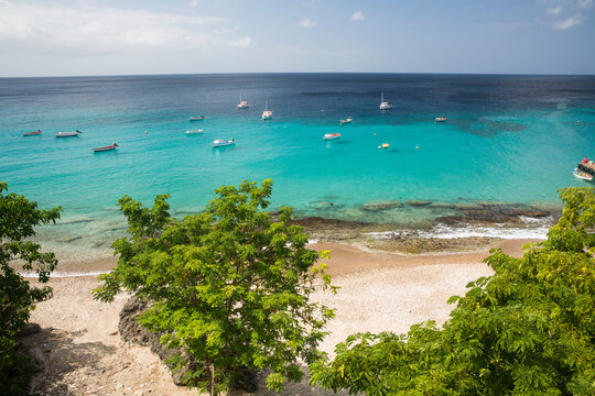 High angle view of beach and sea, Westpunt, Curacao, Caribbean
