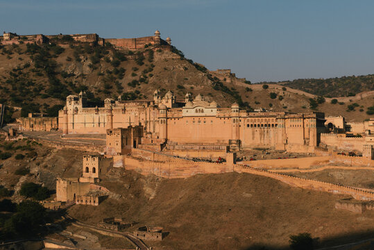 Elevated view of Amer Fort Palace, Jaipur, Rajasthan, India