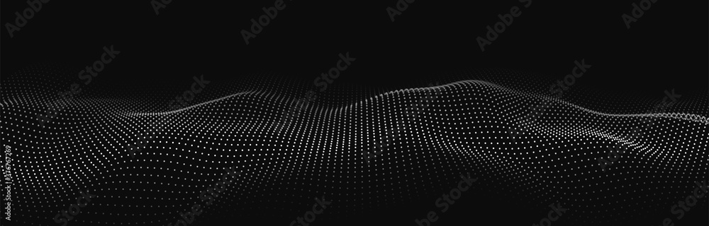 Aufkleber wave of particles on dark background. technology backdrop. pattern for presentations. vector illustr