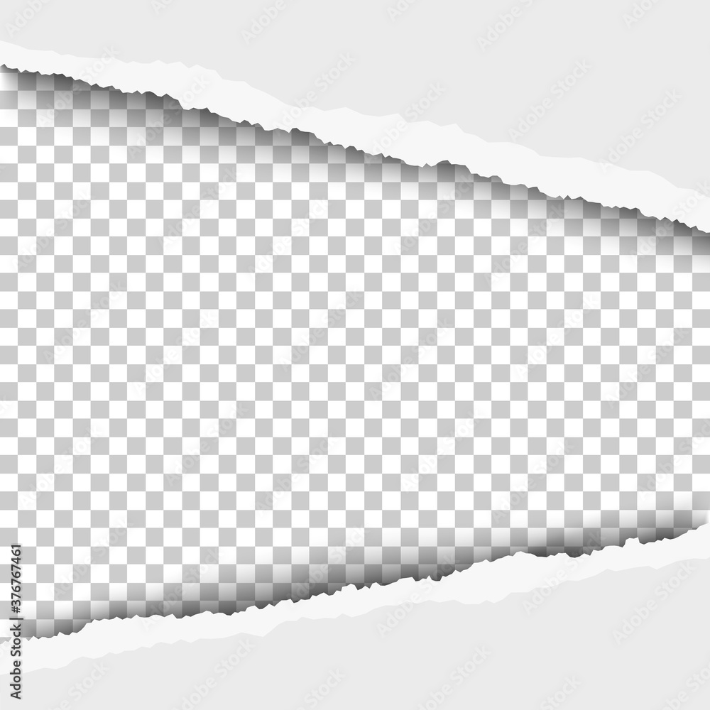 Wall mural torn, snatched window with transparent background in sheet of white paper. vector template paper des
