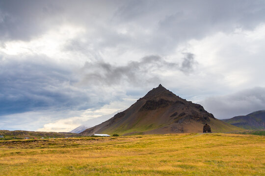 View of the Bardar Saga Snaefellsass Statue, Arnarstapi, Iceland.