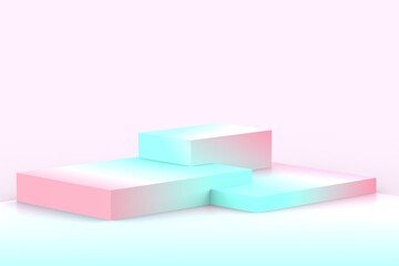 3d blue pink cubes gradient colors in soft pastel minimal studio background. Abstract 3d geometric shape object illustration render. Display for summer holiday product.