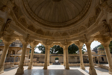 Pillars and domed ceiling at royal cenotaph in Gaitore, Jaipur, Rajasthan, India