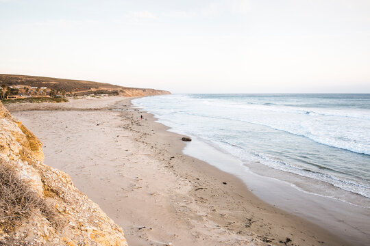 Elevated view of empty beach, Lompoc, California, USA