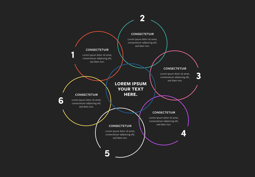 Crossed Circles Infographic Layout on Dark Background
