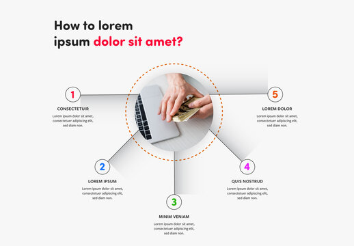 Five Option Infographic Layout with Photo Placeholder