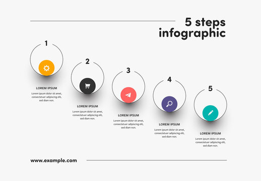 Five Steps Infographic Layout with Colored Elements