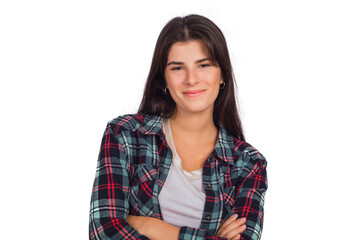 Portrait of young woman looking at camera.