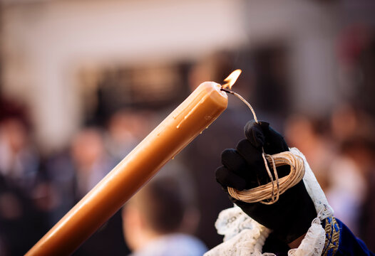 Penitents of Los Negritos Brotherhood taking part in processions during Semana Santa (Holy Week), Seville, Andalucia, Spain